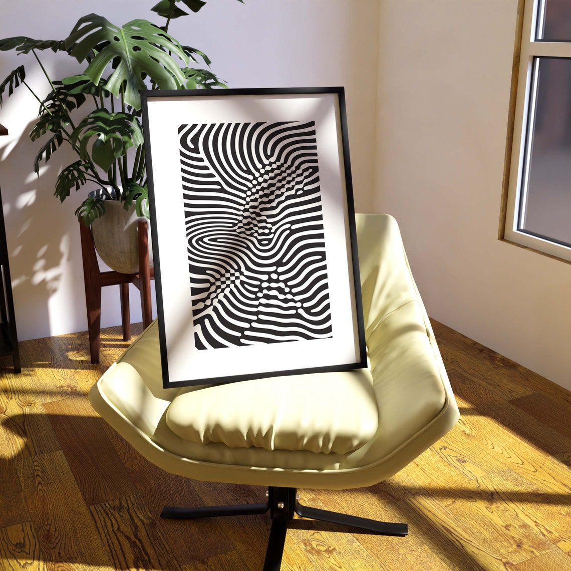 Black And White Wavy Line Optical Illusion Modern Decor Art Print - Image 3