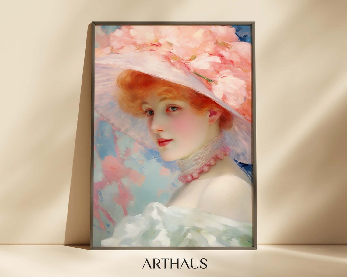 Regency Pink Hat Lady Portrait Vintage Coquette Style Poster