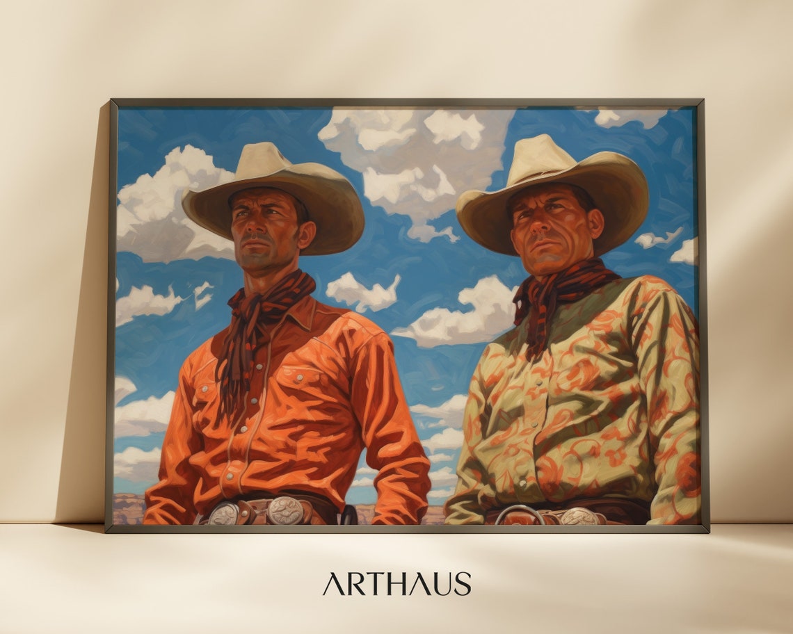 Two Vintage Cowboys Under A Big Blue Sky Portrait Painting Poster