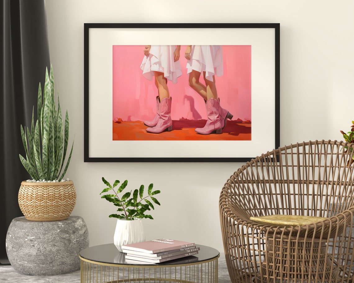 Pink Cowboy Boots Girly Western Retro 1950s Style Fun Art Print - Image 3