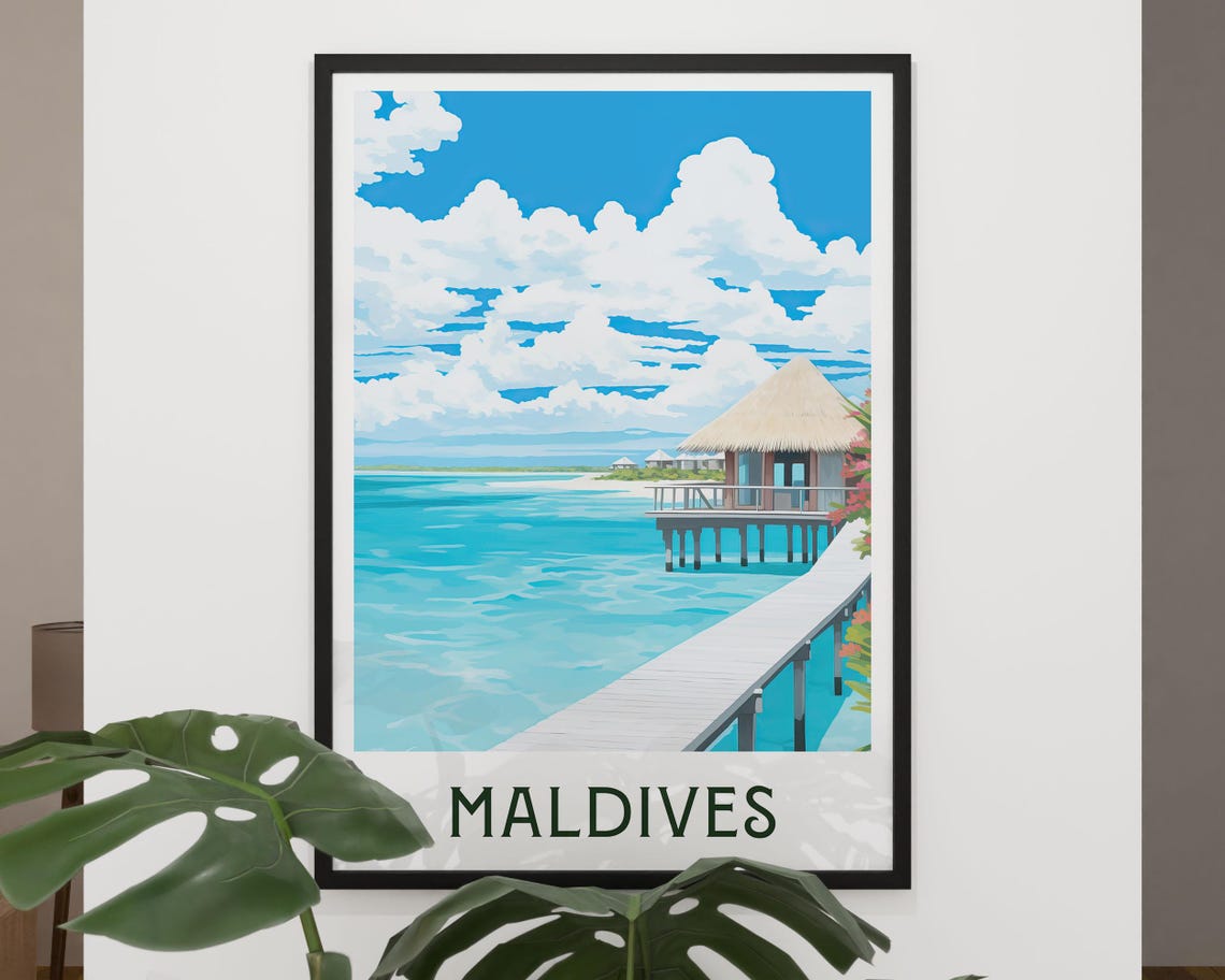 Maldives Travel Poster Indian Ocean Wall Art Travel Gifts Vintage Travel Wall Decor Trendy City Paintings - Image 2