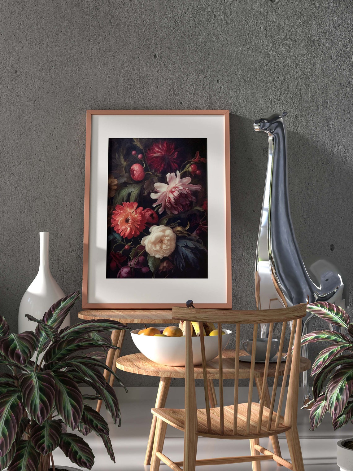 Moody Dark Floral Still Life Vintage Oil Painting Art Poster - Image 3