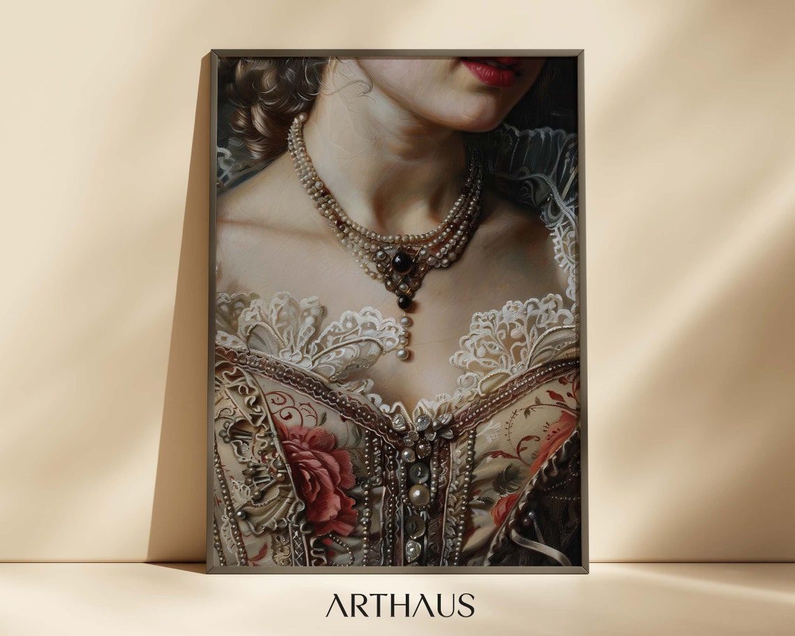 Regency Lady Pearls Lace Gown Dark Romance Vintage Art Poster