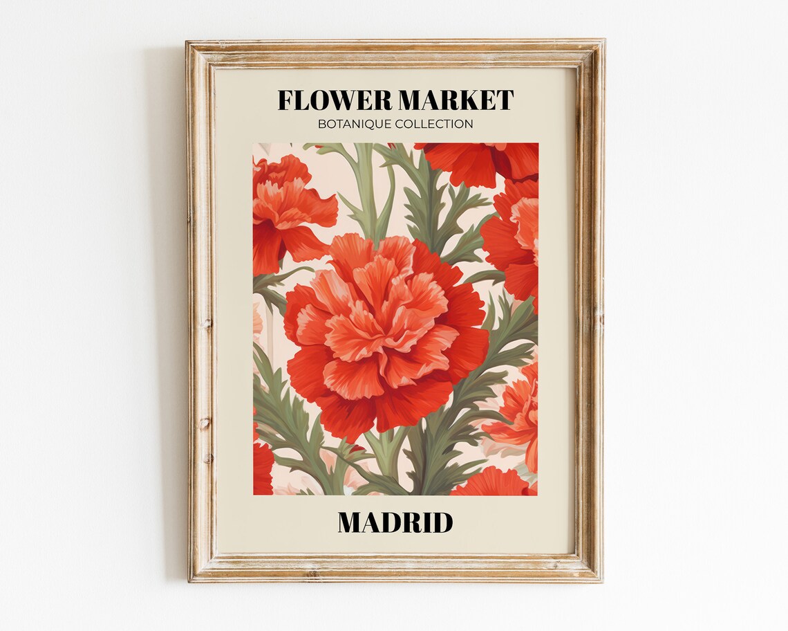 Flower Market Madrid Botanical Red Carnation Floral Art Poster - Image 2