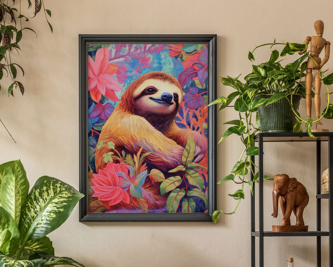 Sloth Wall Art, Maximalist Eclectic Art Print - Image 3