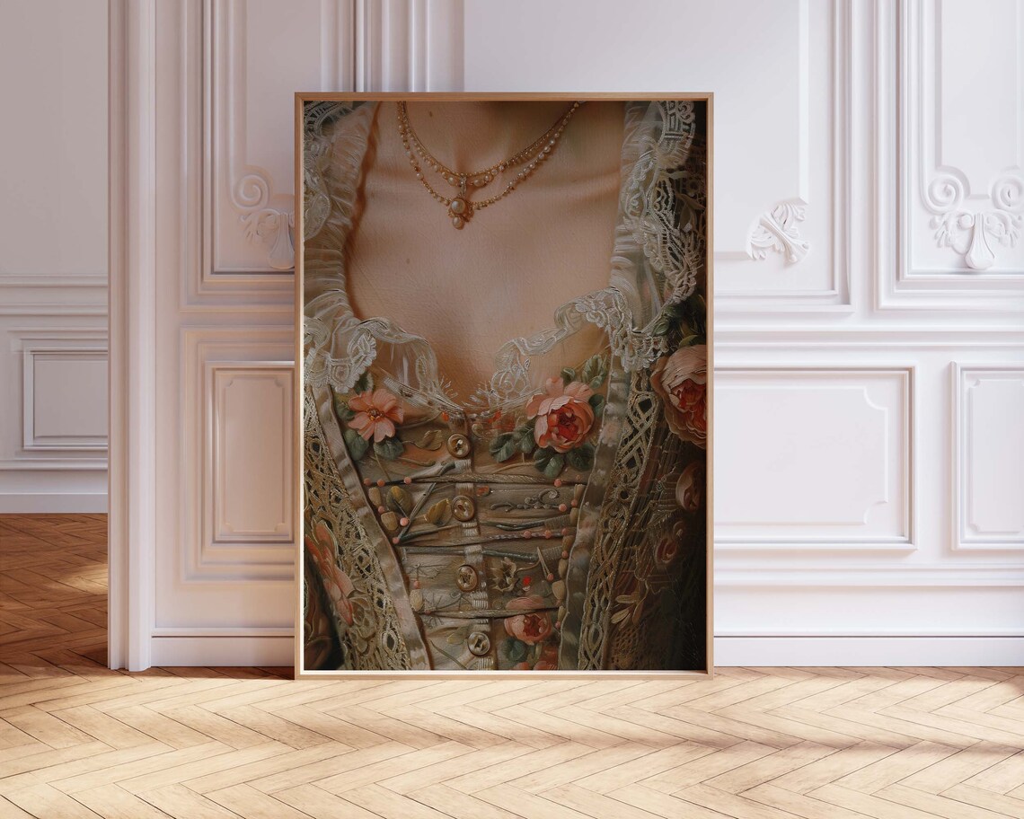 Vintage Regency Lace Corset Dress with Rose Embroidery Fashion Poster - Image 3