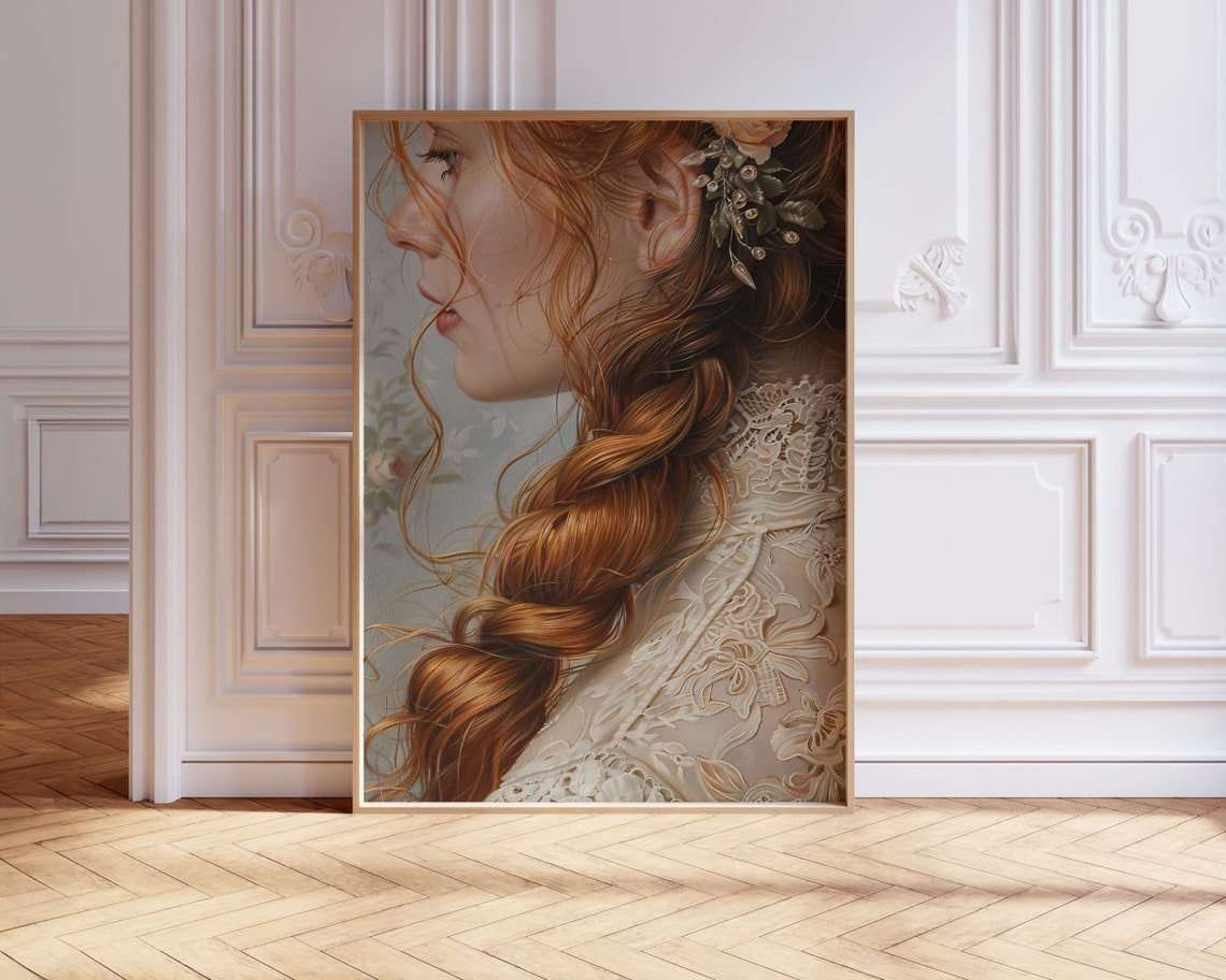 Redhead Braid Profile Lace Collar Graceful Vintage Beauty Poster - Image 3