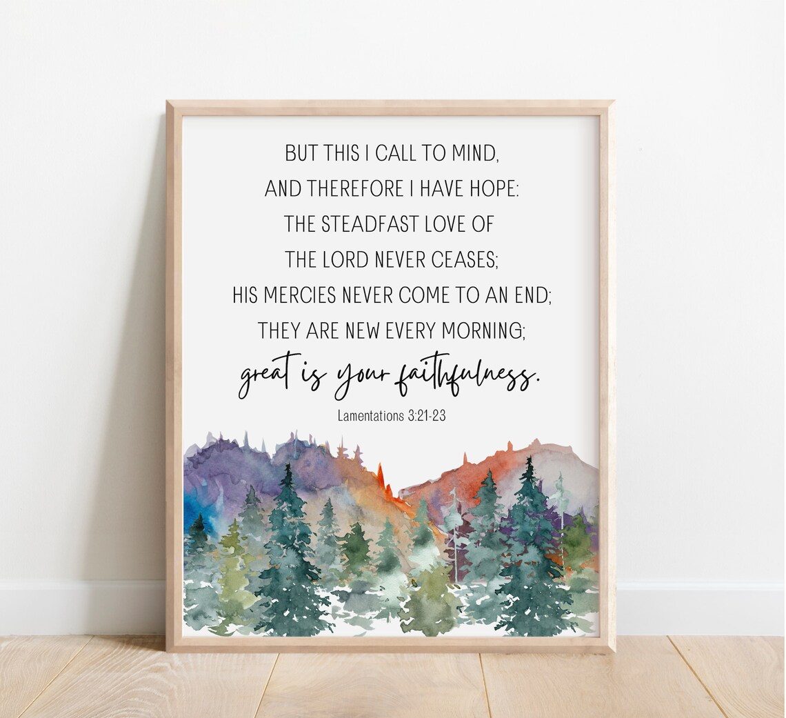 Lamentations 3 21 23 Steadfast Love Bible Verse Watercolor Forest Print
