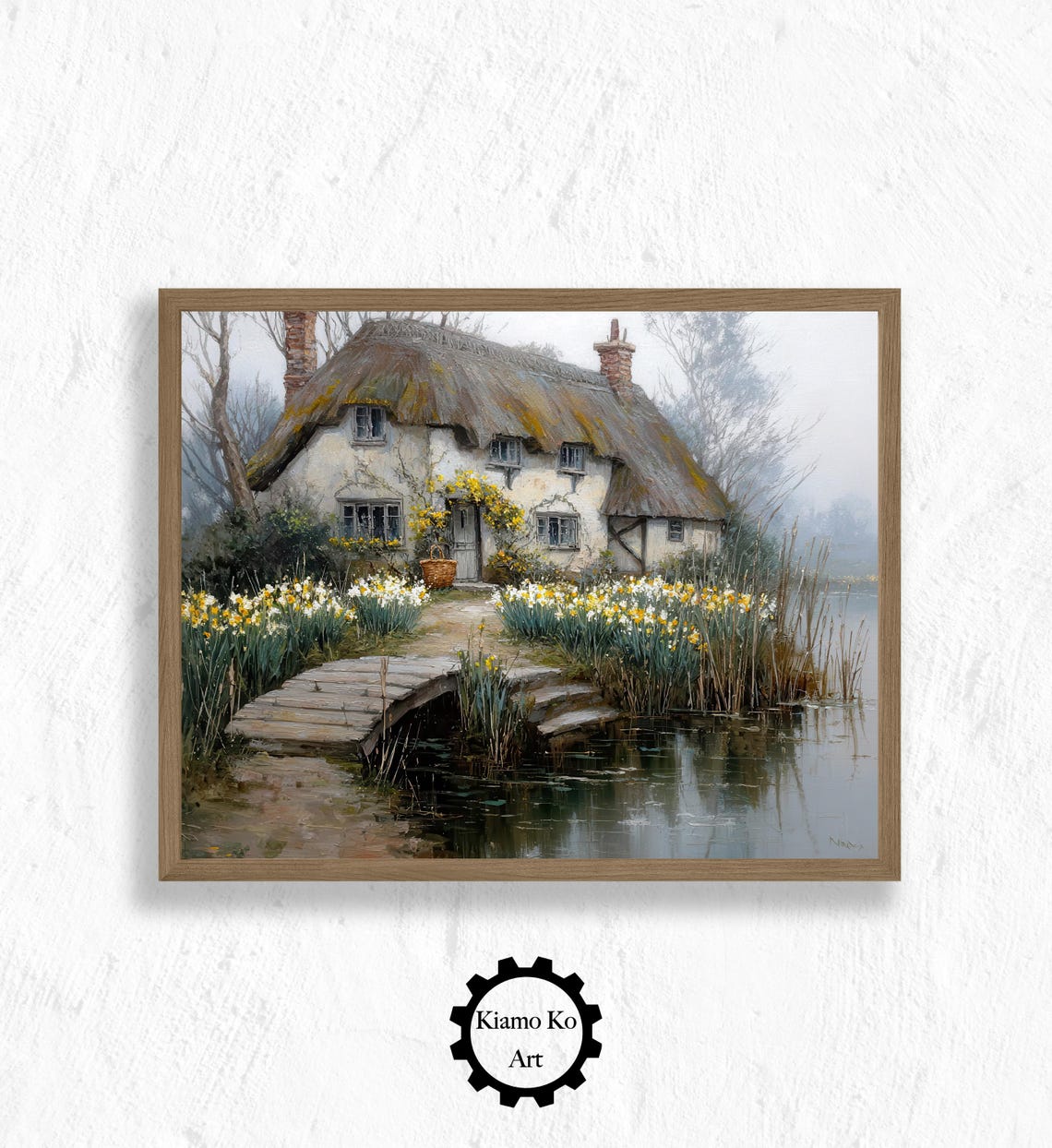 Cottage Garden with White Picket Fence Spring Blossom Art Poster