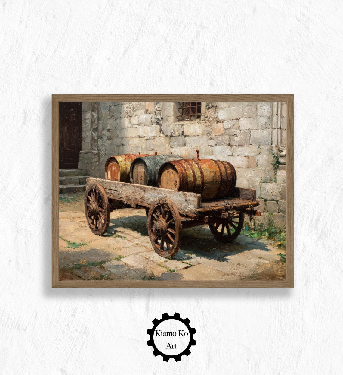 Old Wooden Wagon With Wine Barrels In A Stone Courtyard Poster