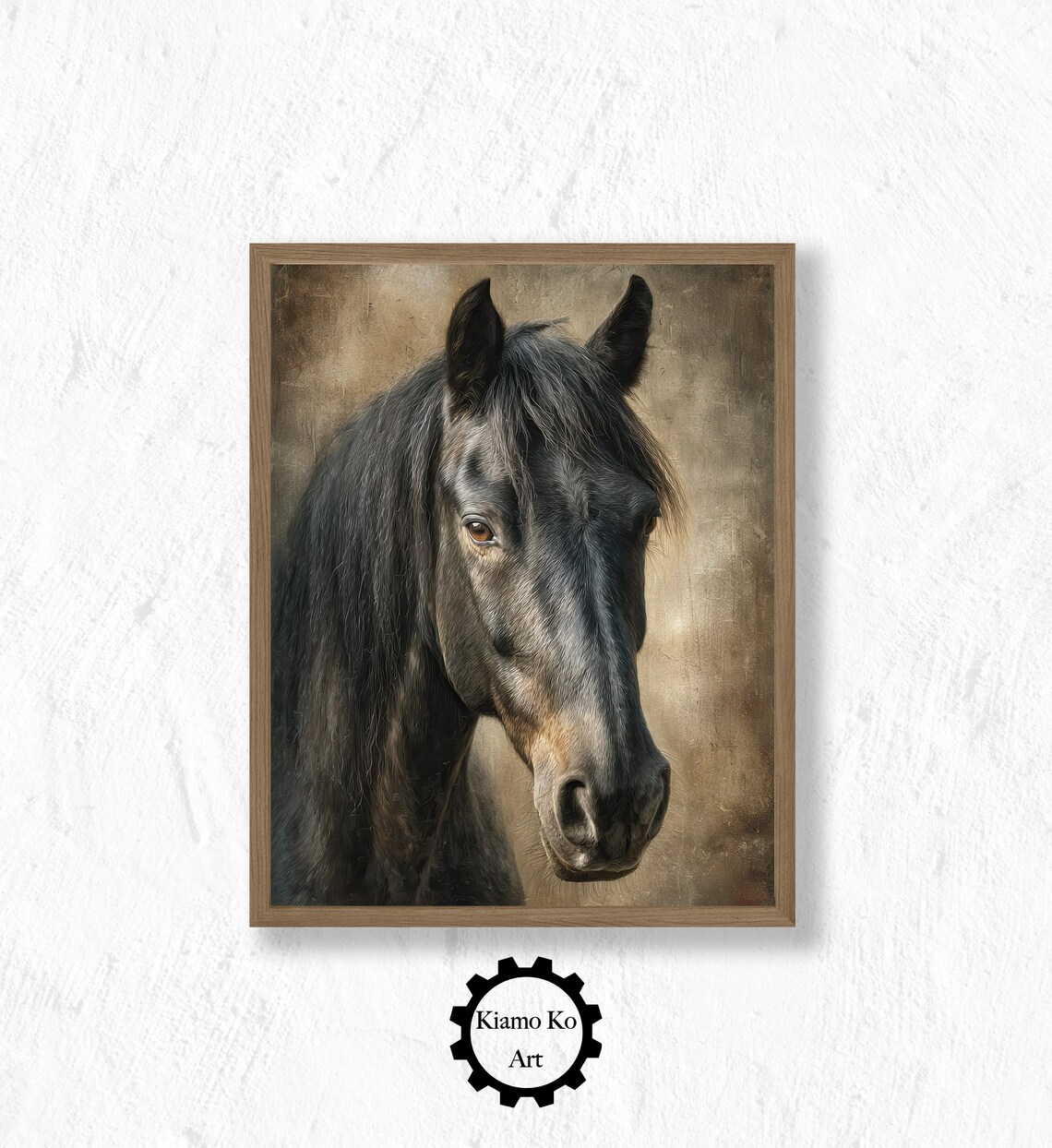 Black Horse Portrait With Soulful Eyes In Vintage Style Poster