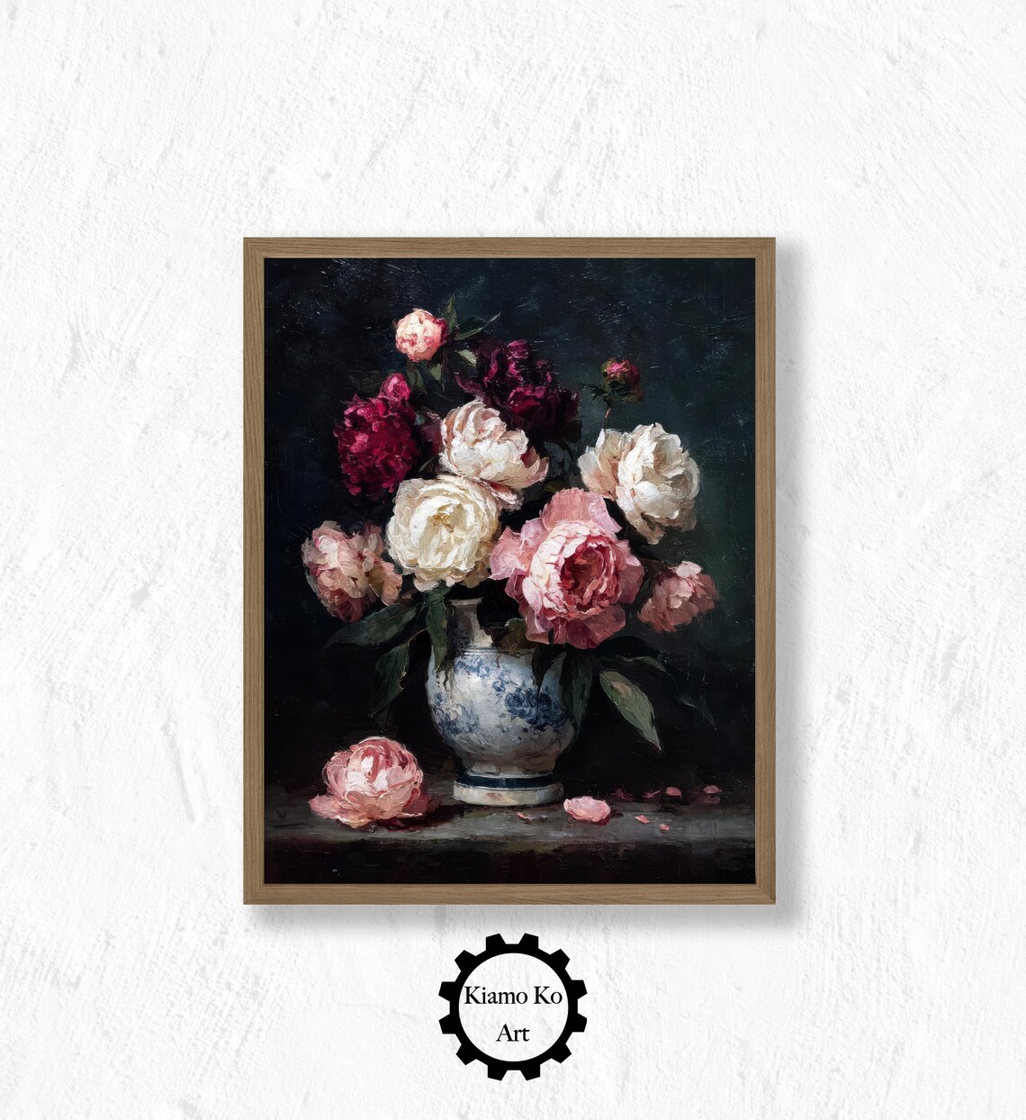 Orange Poppies In Vase Dramatic Light Floral Oil Painting Poster