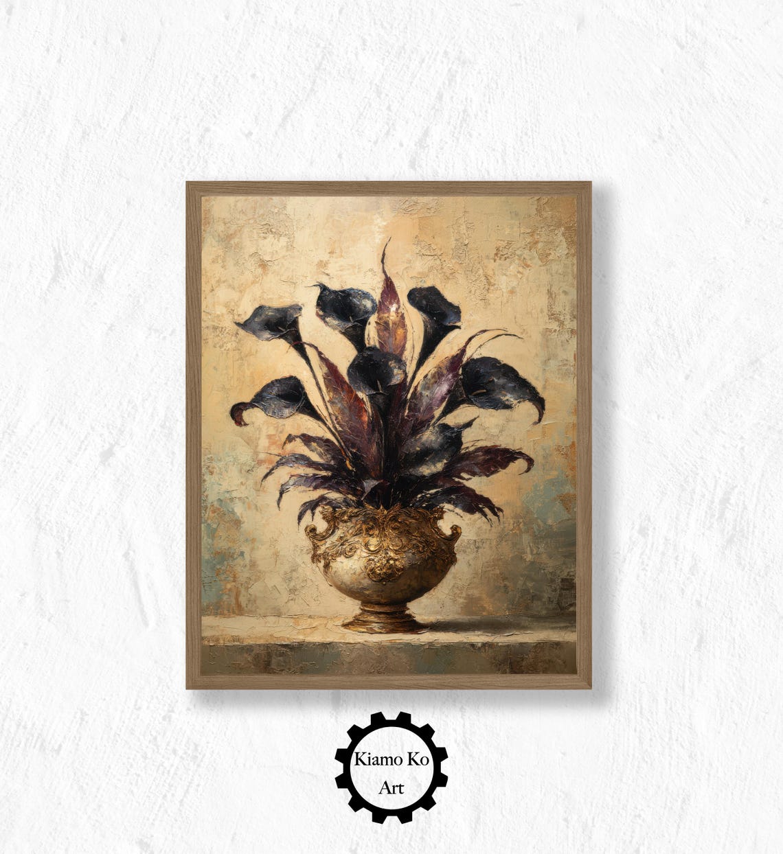 Dark Calla Lilies In Bronze Urn Moody Botanical Floral Art Poster