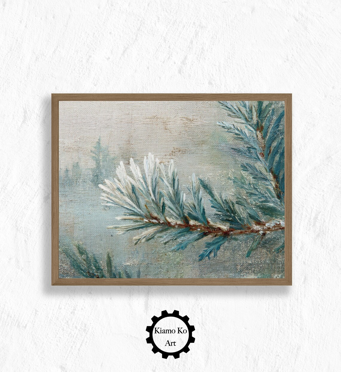 Snow-Dusted Evergreen Branch Winter Forest Nature Painting Poster