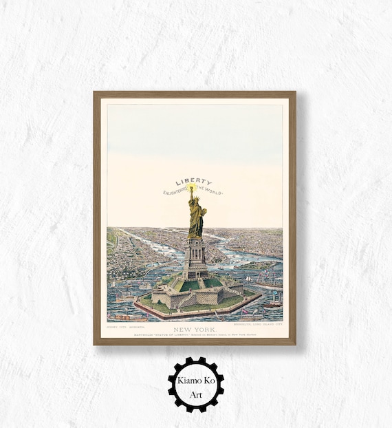 Vintage Statue Of Liberty New York Harbor Antique Engraving Art Poster