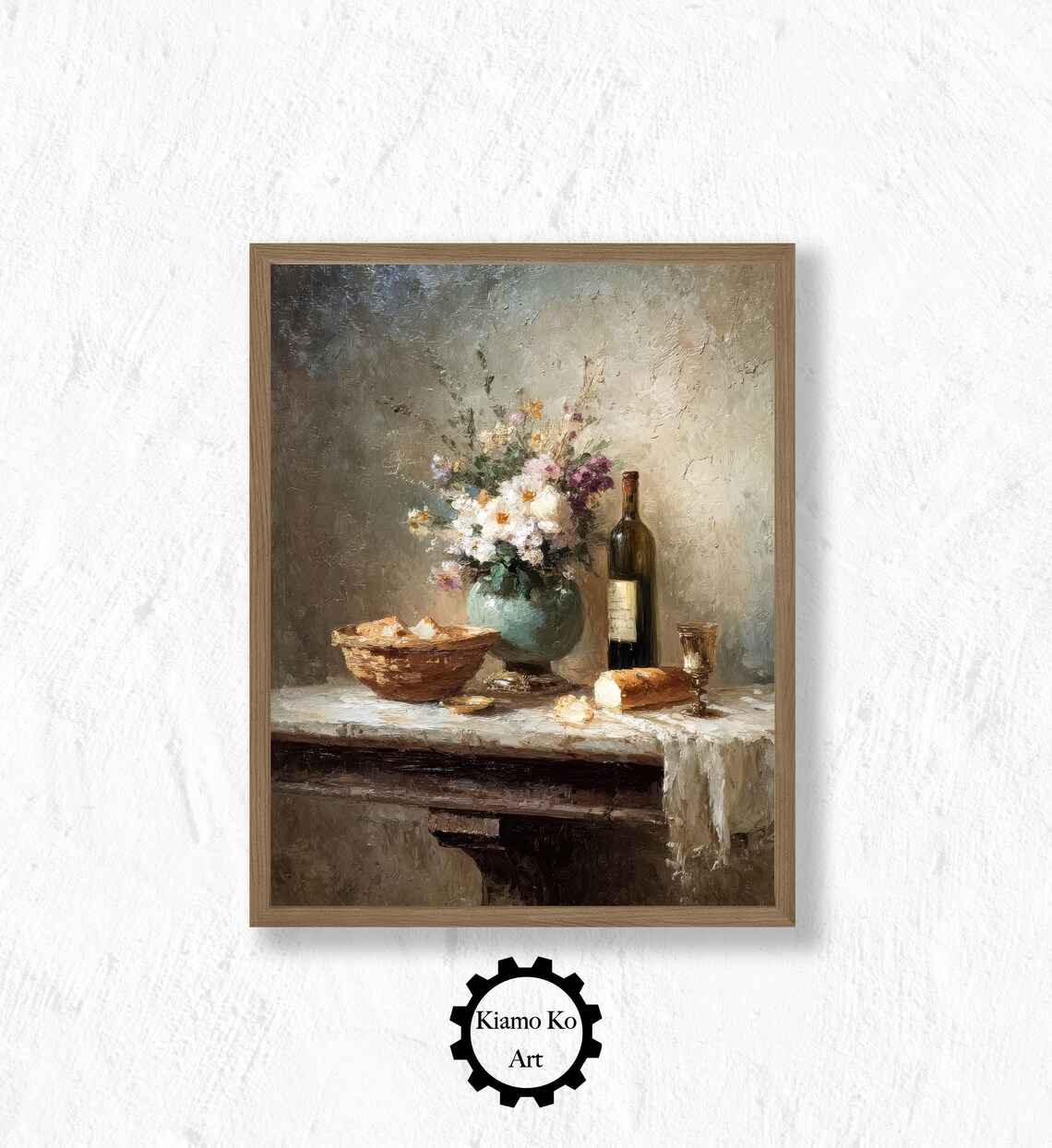 Vintage Floral Vase And Wine Rustic Still Life Oil Painting Art Poster