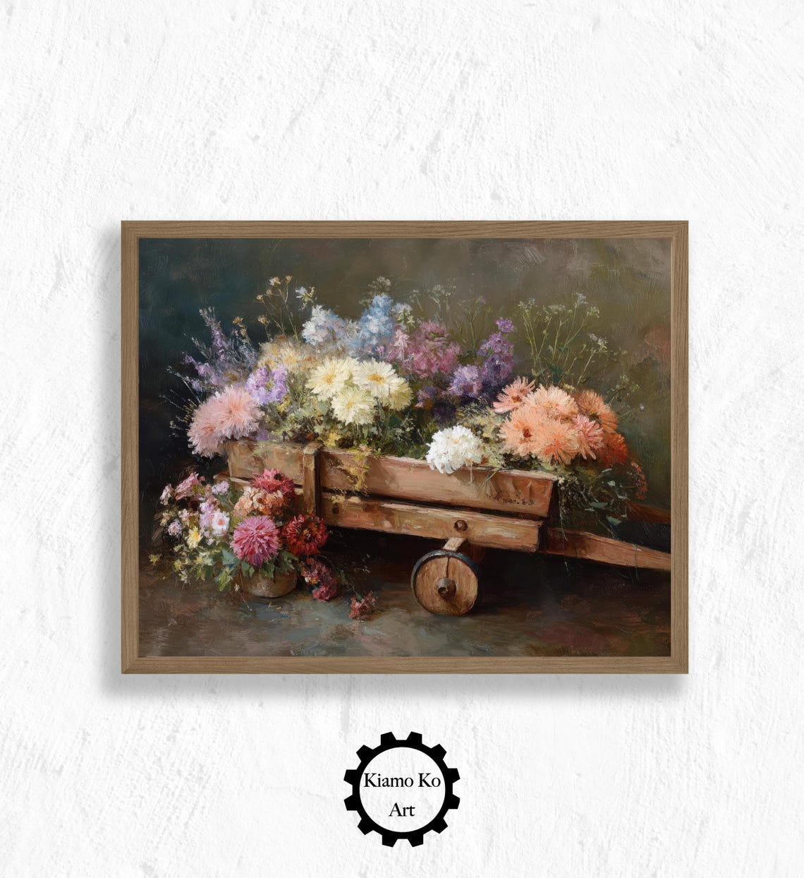 Wildflowers In Old Wooden Wheelbarrow Rustic Floral Art Poster