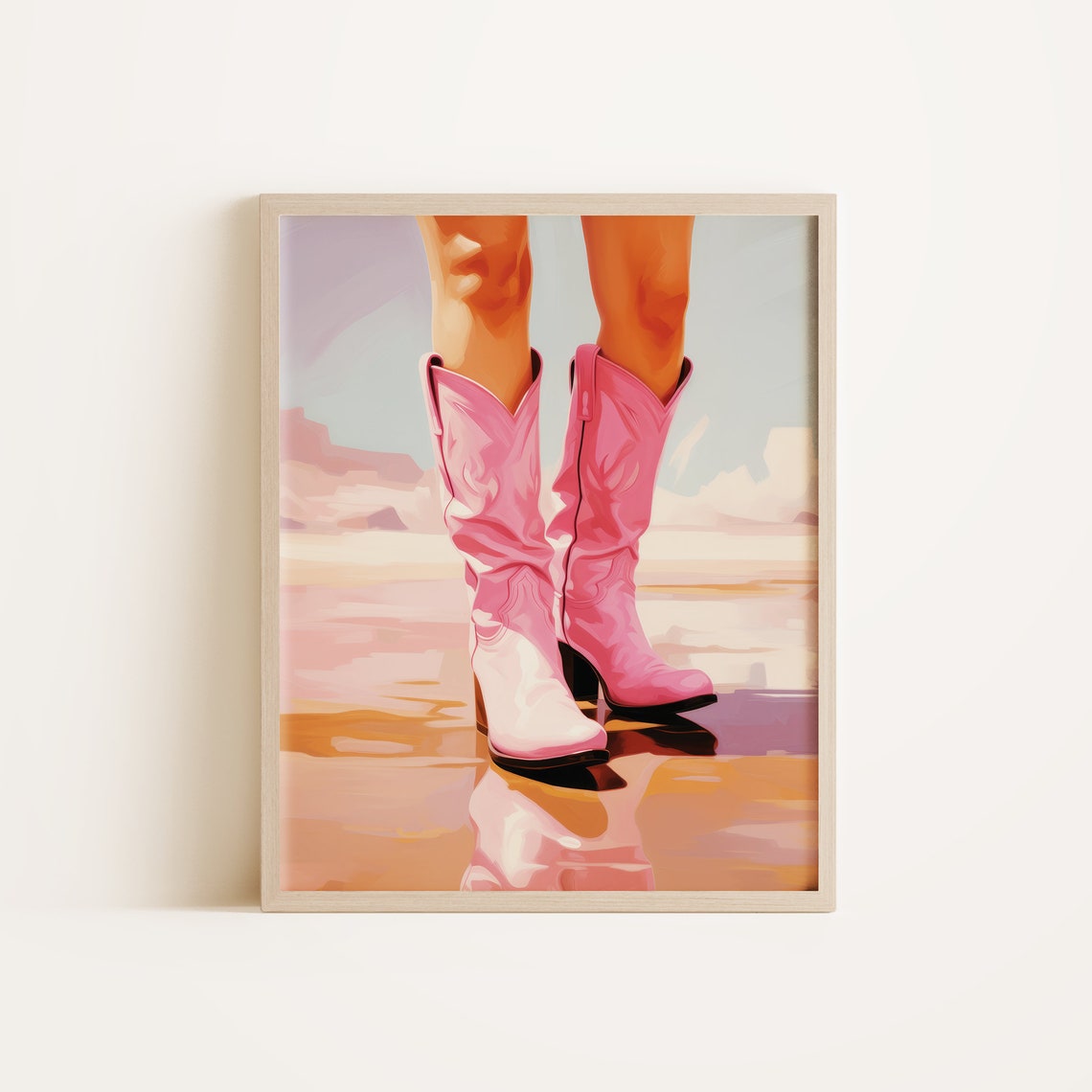 Girly Western Art Print Pink Apartment Dorm Painting Retro Cowboy Boots Wall Poster