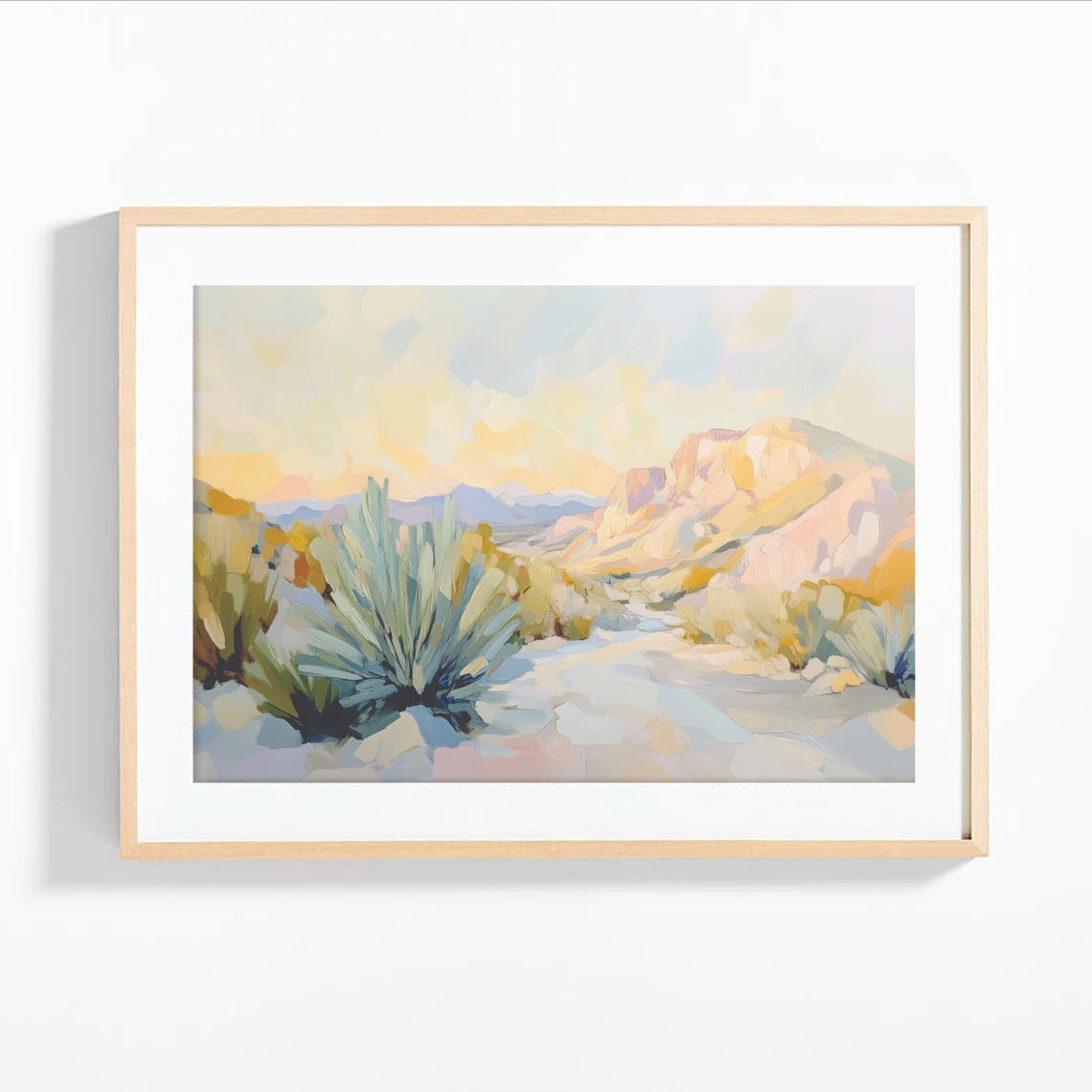 Pastel Desert Sunset Painting Abstract Wall Art Mountain Landscape Print