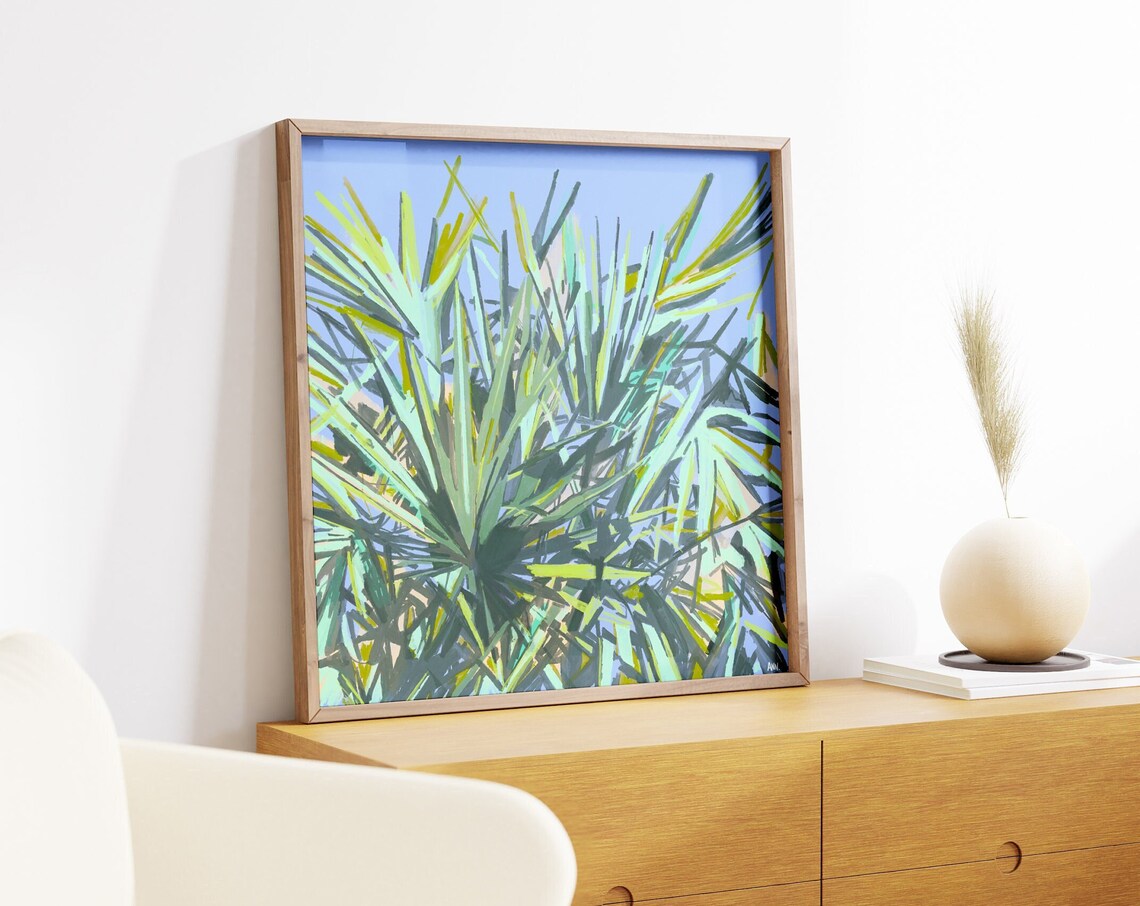 Palmetto Fronds Periwinkle Blue Modern Botanical Abstract Art Print