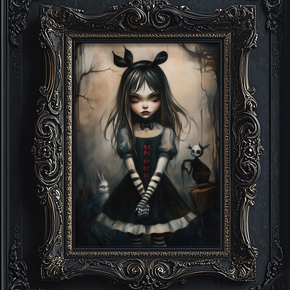 Alice In Wonderland Gothic Art Print, Dark Academia