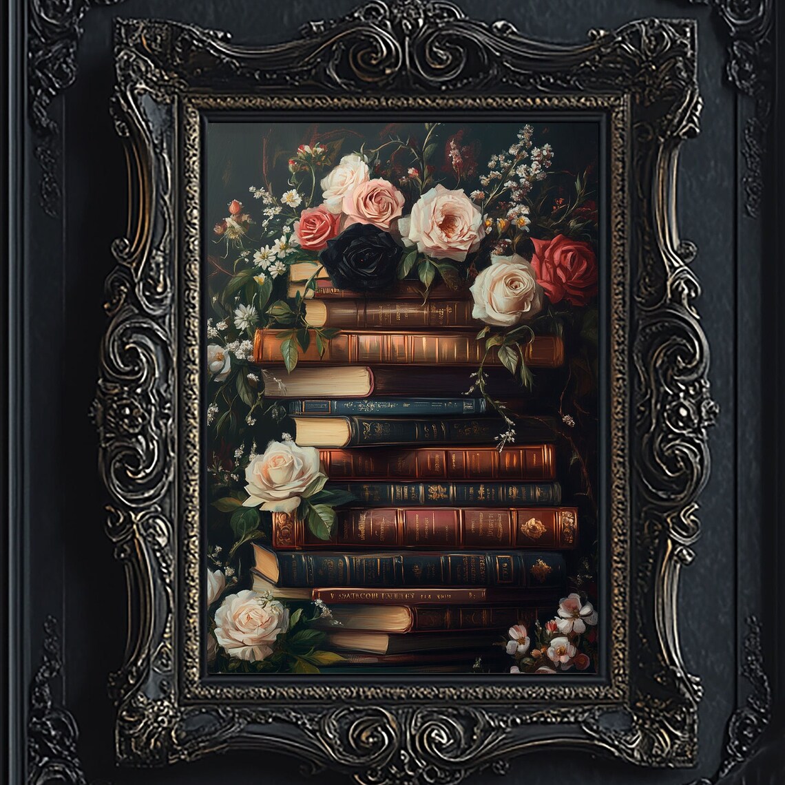 Dark Academia Library Art Print, Vintage Victorian