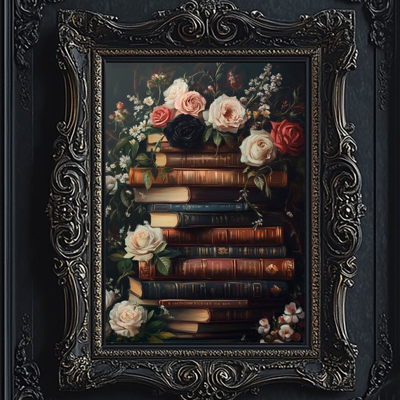 Dark Academia Library Art Print, Vintage Victorian