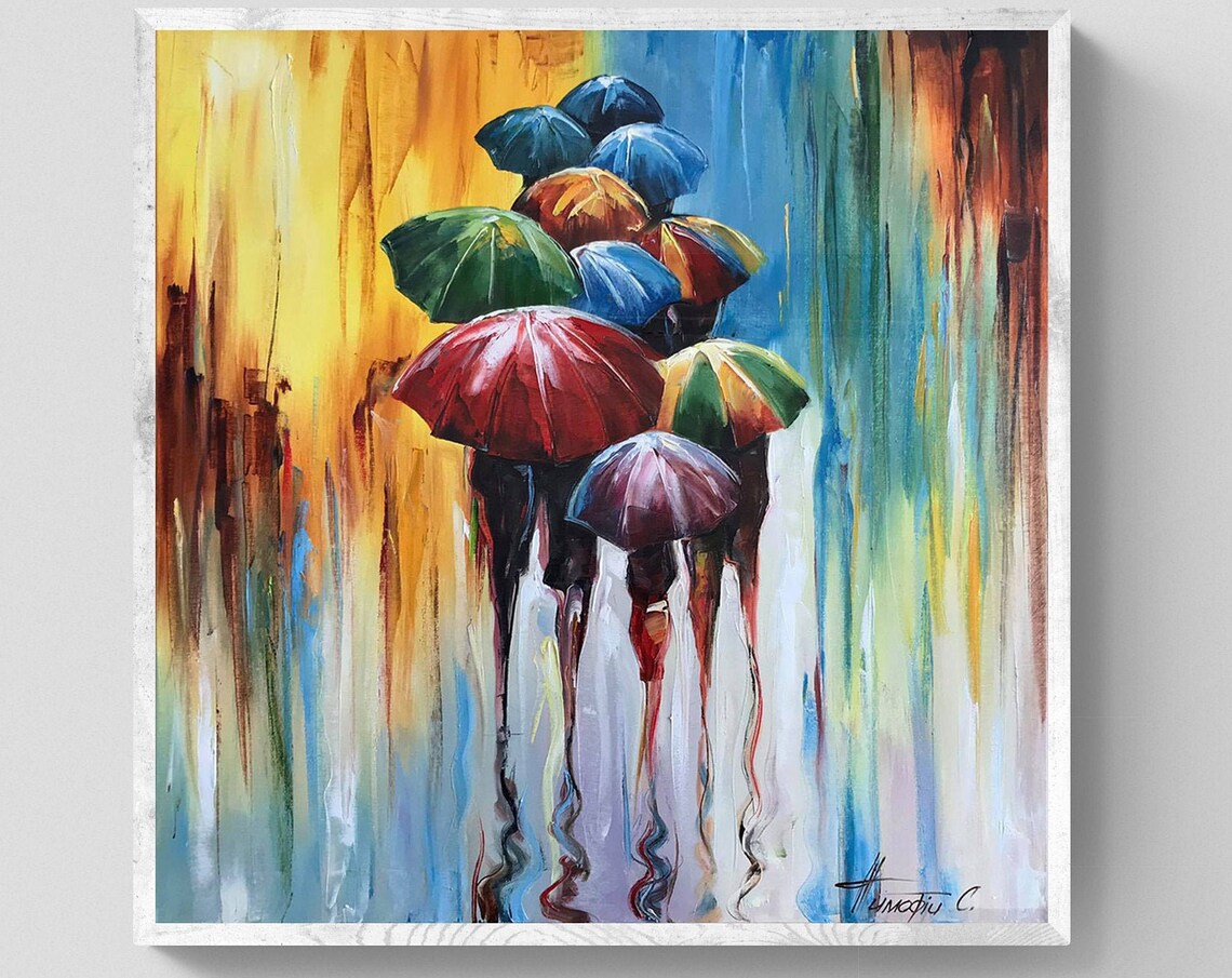 Abstract Umbrellas, Modern Rainy Day Art Print - Image 3