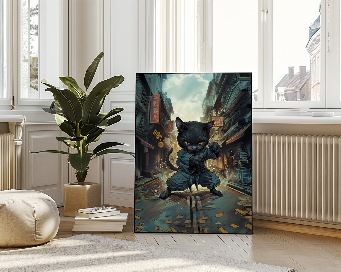 Kung Fu Black Cat Martial Arts Alley Anime Style Fierce Feline Poster - Image 4