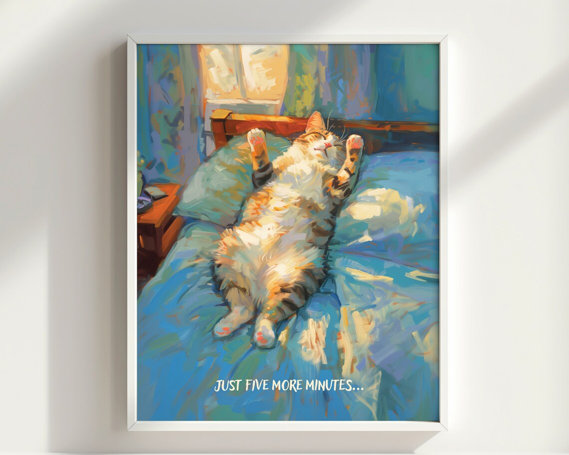 Cat Sleeping Print, Funny Cat Wall Decor - Image 2