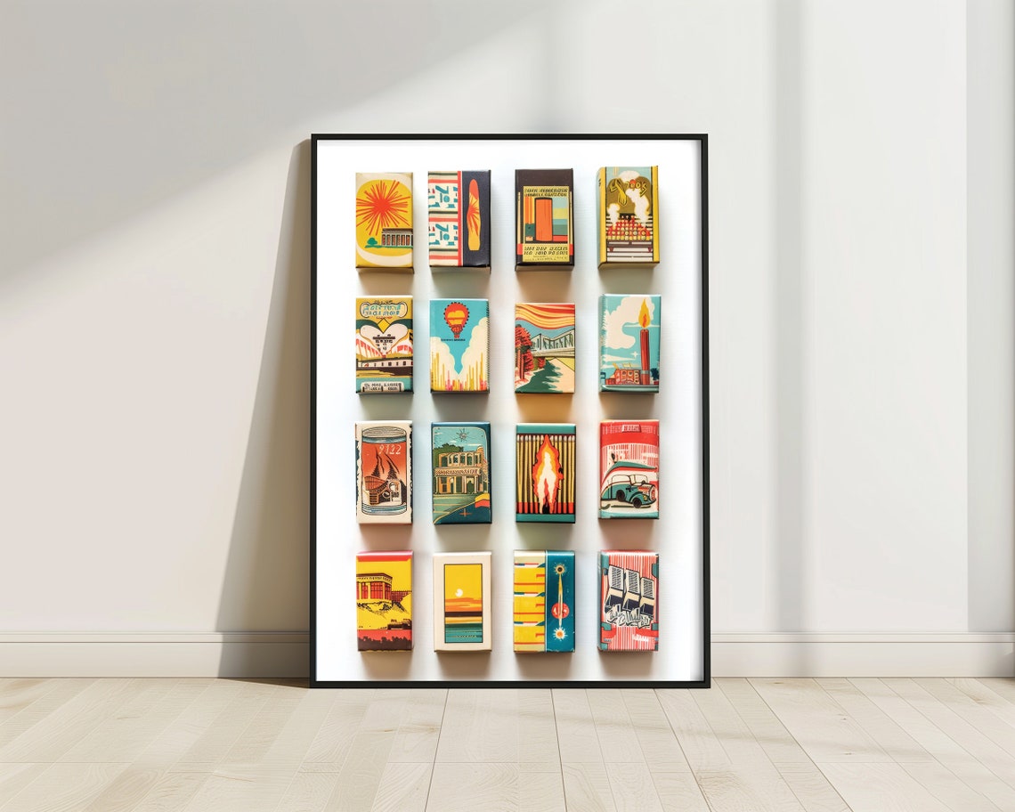 Vintage Matchbox Labels Retro Travel Ephemera Collage Poster