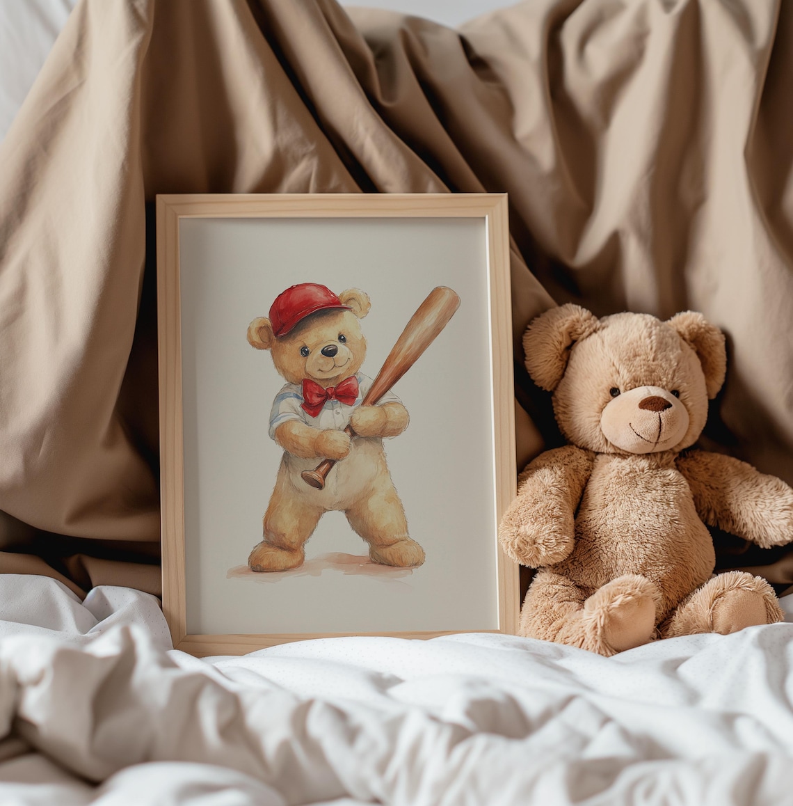 Nursery Teddy Bear Baseball Player Kids Room Sports Decor Poster - Image 5