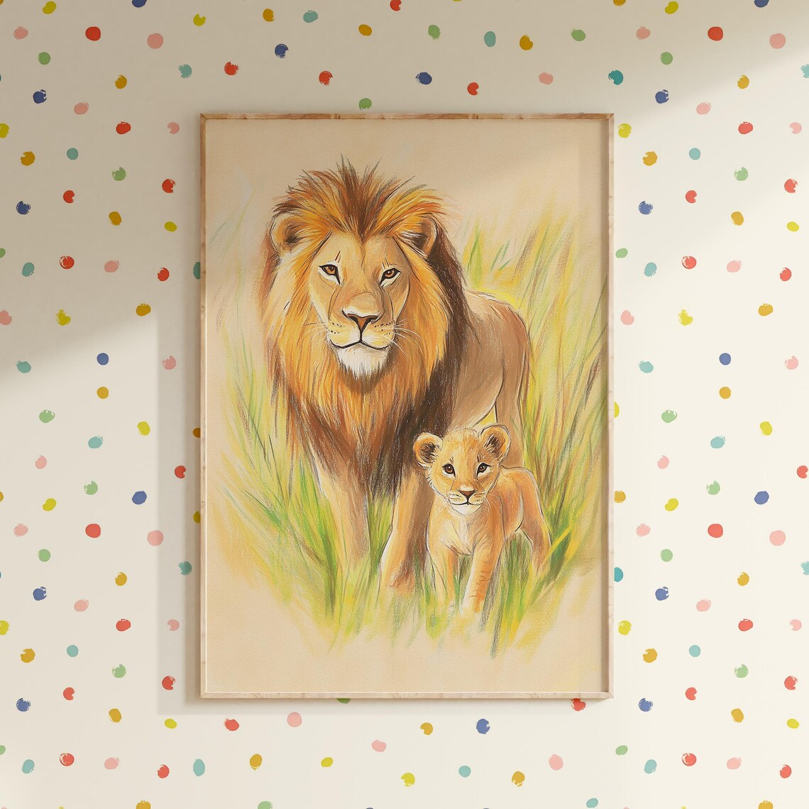Nursery Lion And Baby Cub Safari Kids Room Animal King Decor Poster