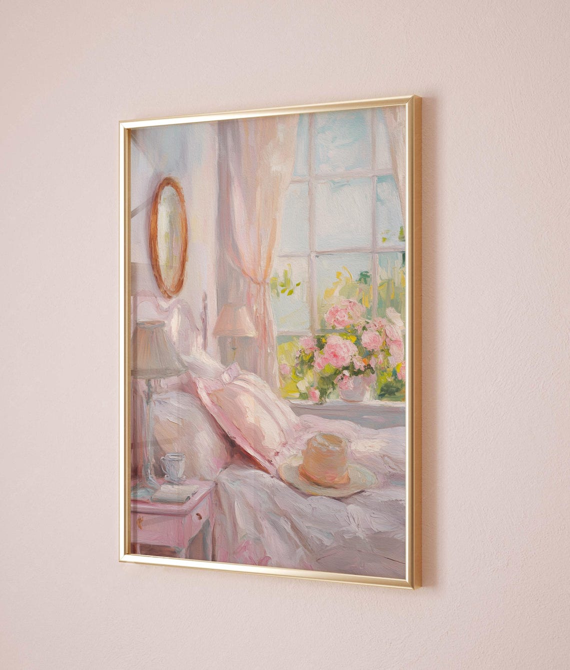 Dreamy Pink Bedroom Interior with Flowers and Morning Light Poster - Image 4
