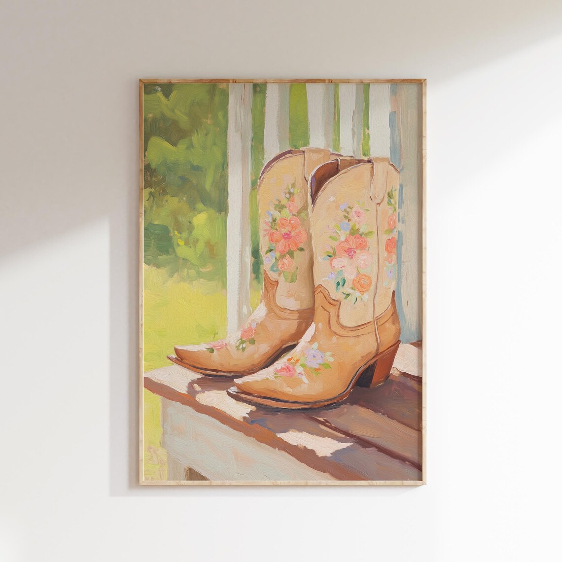Floral Embroidered Cowgirl Boots Sunny Porch Western Girls Room Poster - Image 4