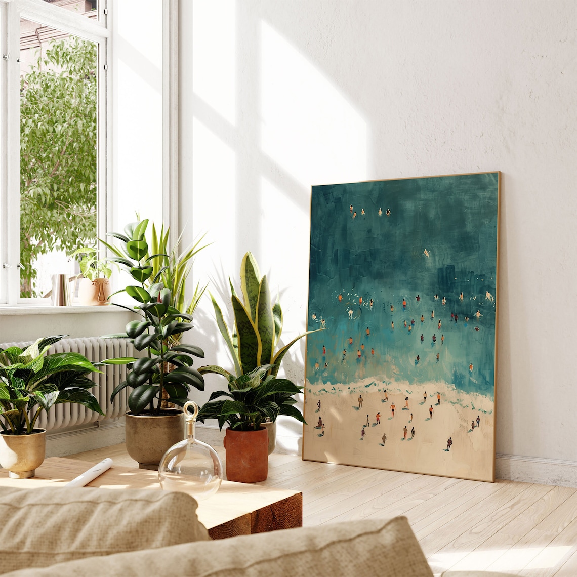 Tiny People Swimming In Ocean Art Print, Coastal Decor - Image 4