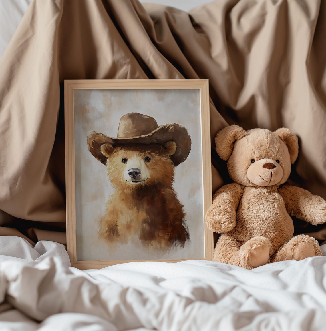 Cute Bear Cub Cowboy Hat Watercolor Nursery Western Kids Room Poster - Image 4