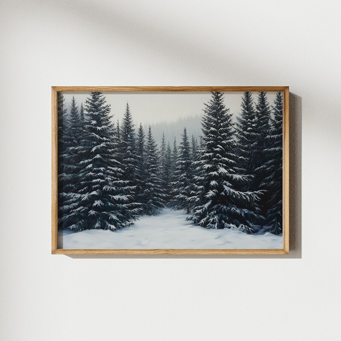 Winter Pine Forest Rustic Snowy Landscape Painting Dark Farmhouse Poster - Image 3