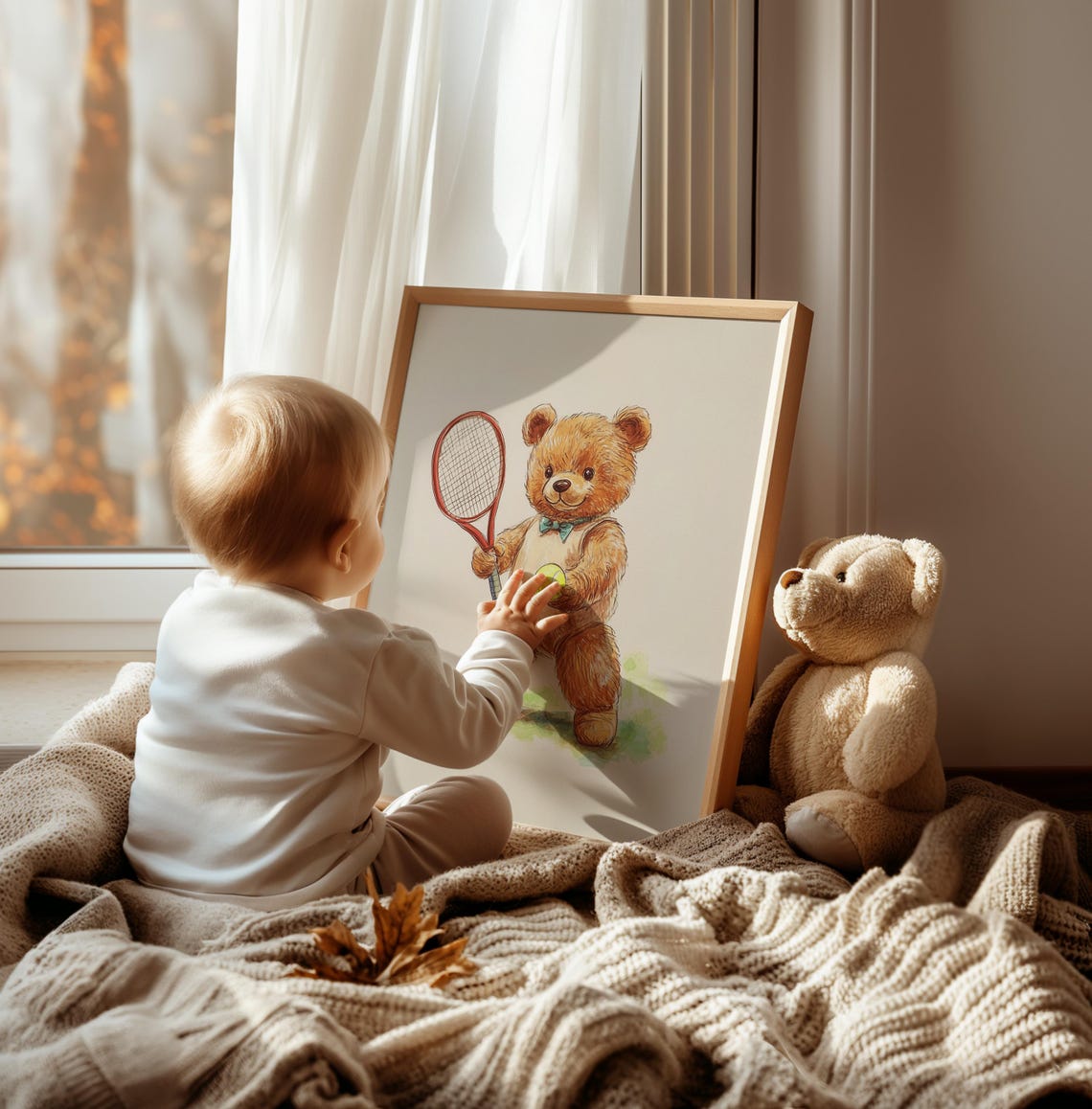Nursery Teddy Bear Tennis Print Kids Room Wall Decor Sports Children Room Wall Art Toddler Tennis Artwork Baby Room Art - Image 4