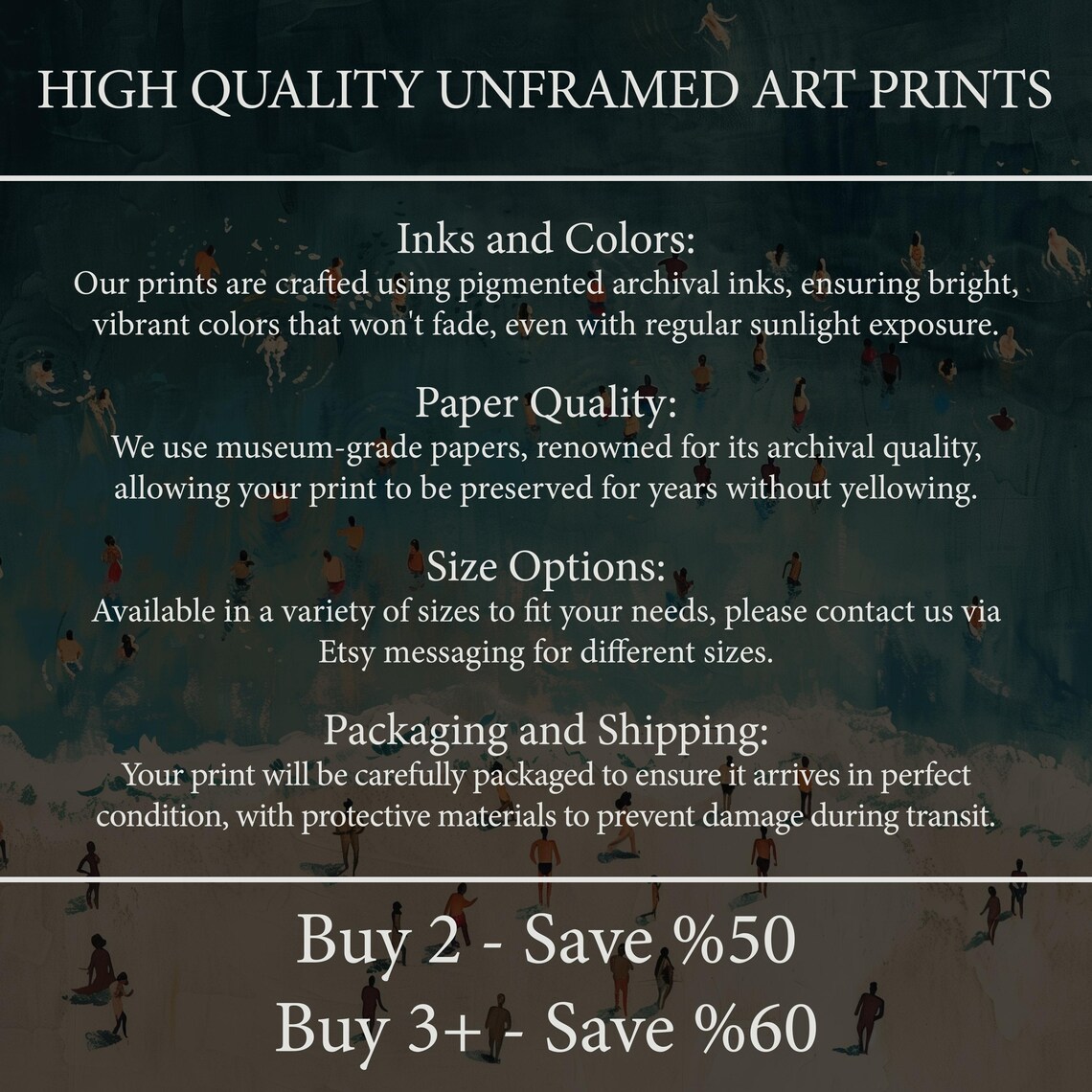 Tiny People Swimming In Ocean Art Print, Coastal Decor - Image 3