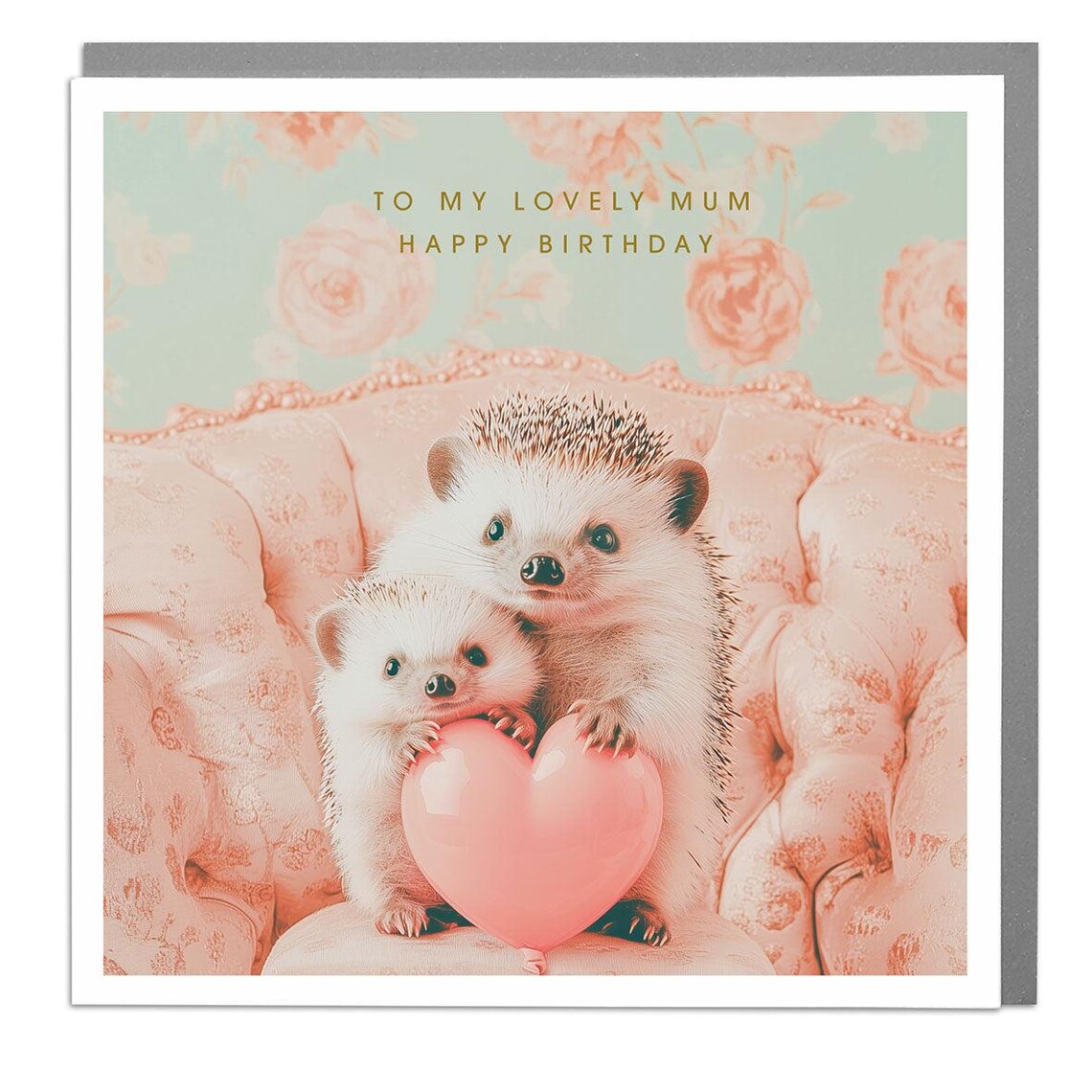 Hedgehogs Pink Heart Balloon Lovely Mum Happy Birthday Greeting Card Wall Art