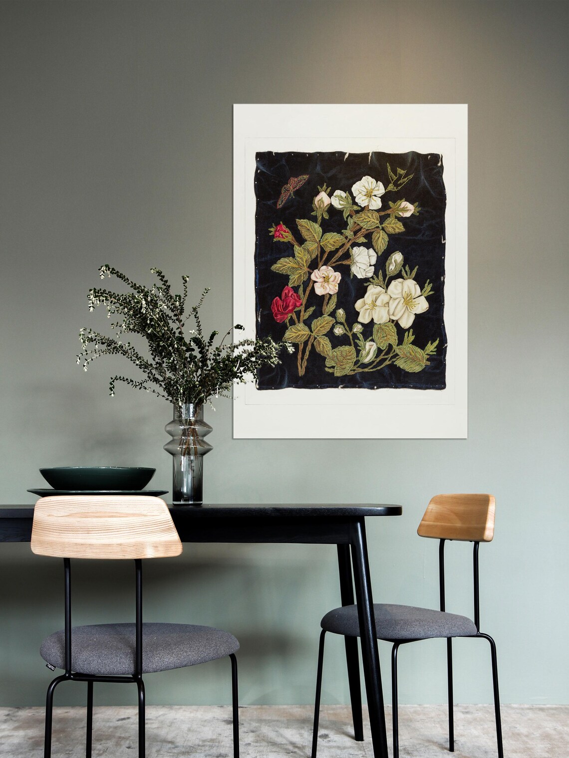 Vintage Floral Textile, Antique Botanical Decor - Image 2