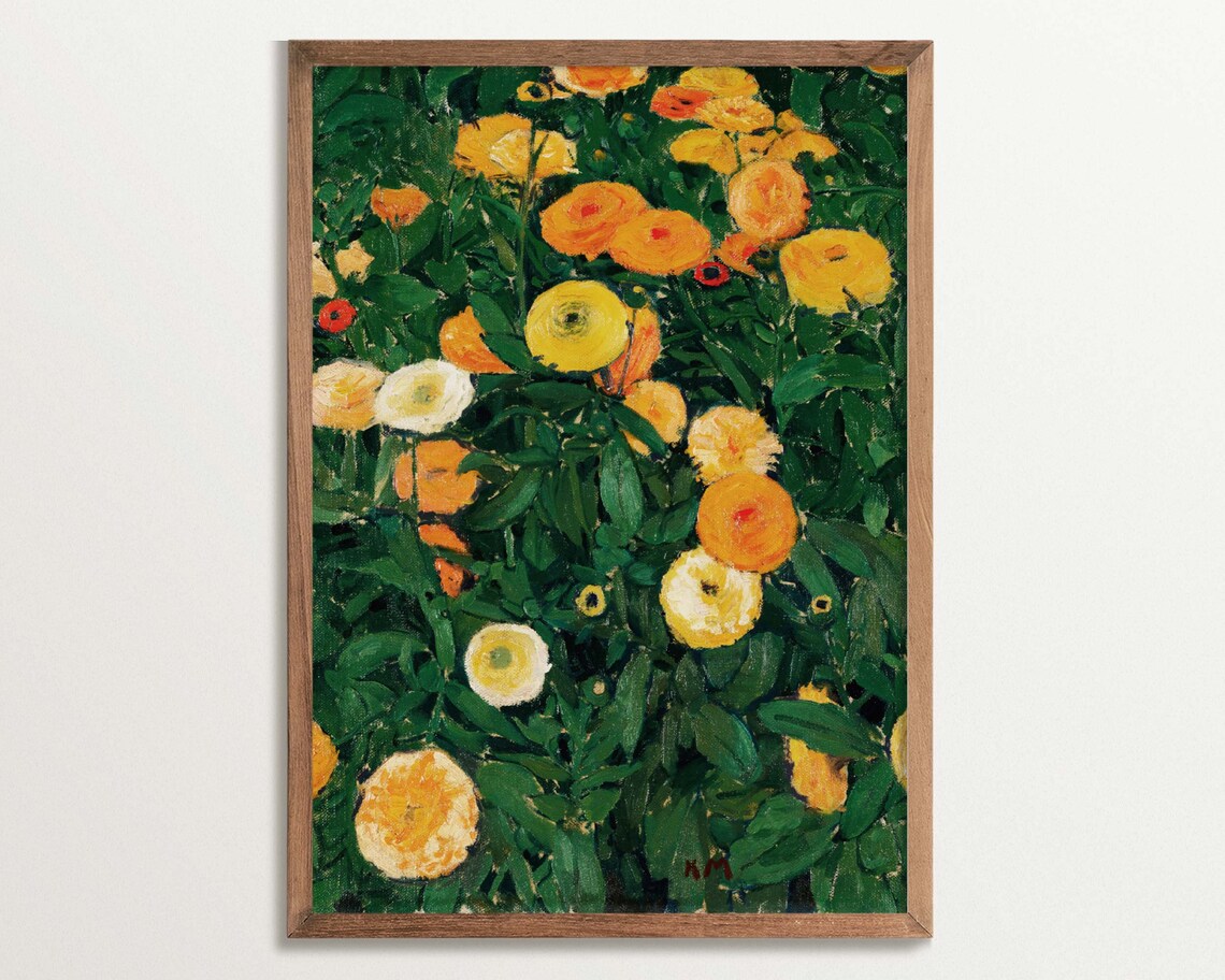 Marigolds Botanical Print, Cottagecore Decor