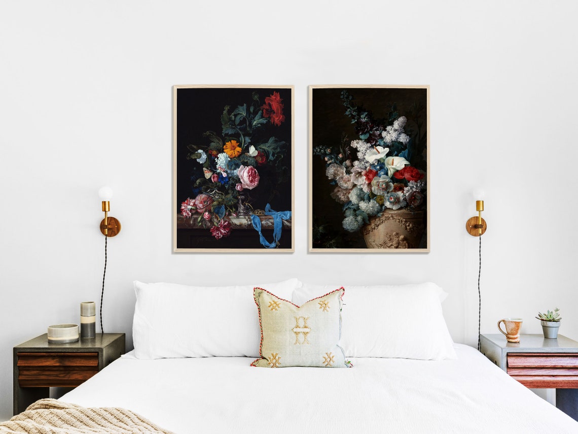 Dark Flower Still Life, Antique Oil Painting Print - Image 2