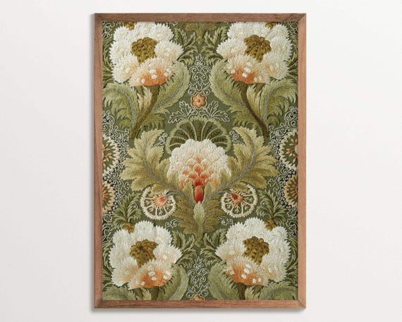 Vintage Silk Embroidery Floral Pattern Art Print