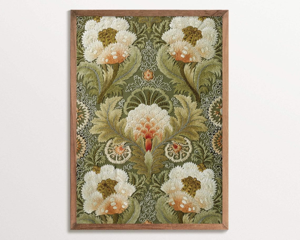 Vintage Silk Embroidery Floral Pattern Art Print