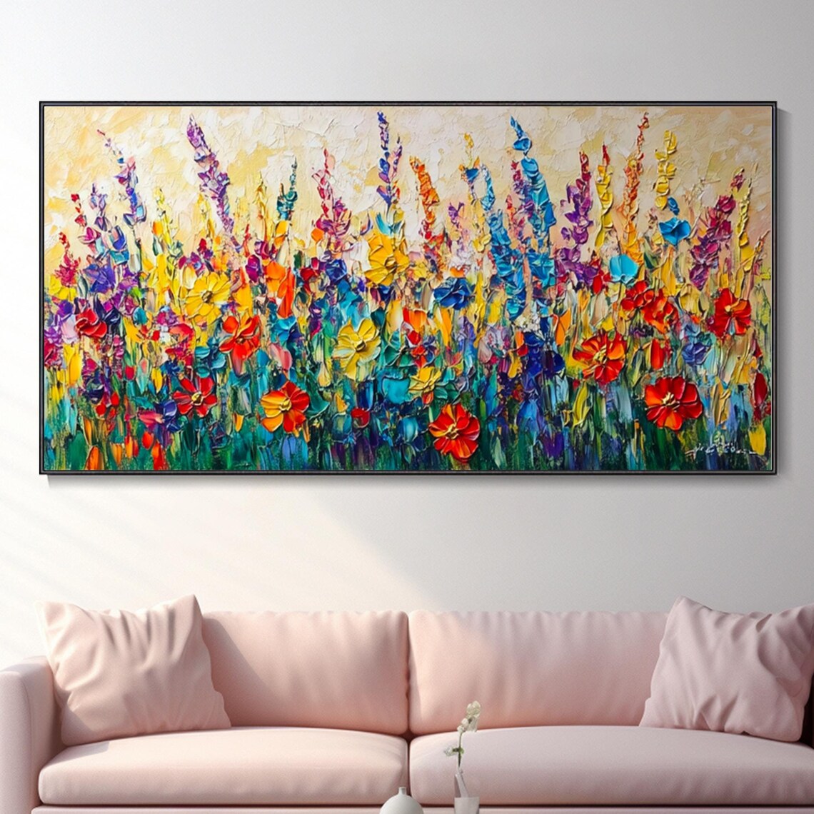 Colorful Wildflower Meadow Palette Knife Floral Oil Painting Poster