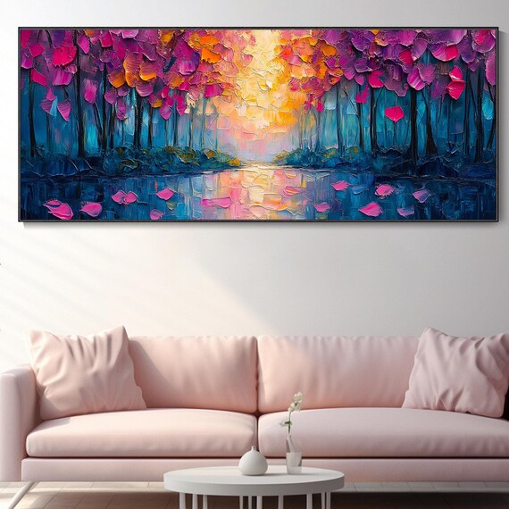 3d Textured Palette Knife Original Pink Forest Abstract Colorful Living Room Wall Art Exquisite Artwork Hanging Girlfriend Art Gift