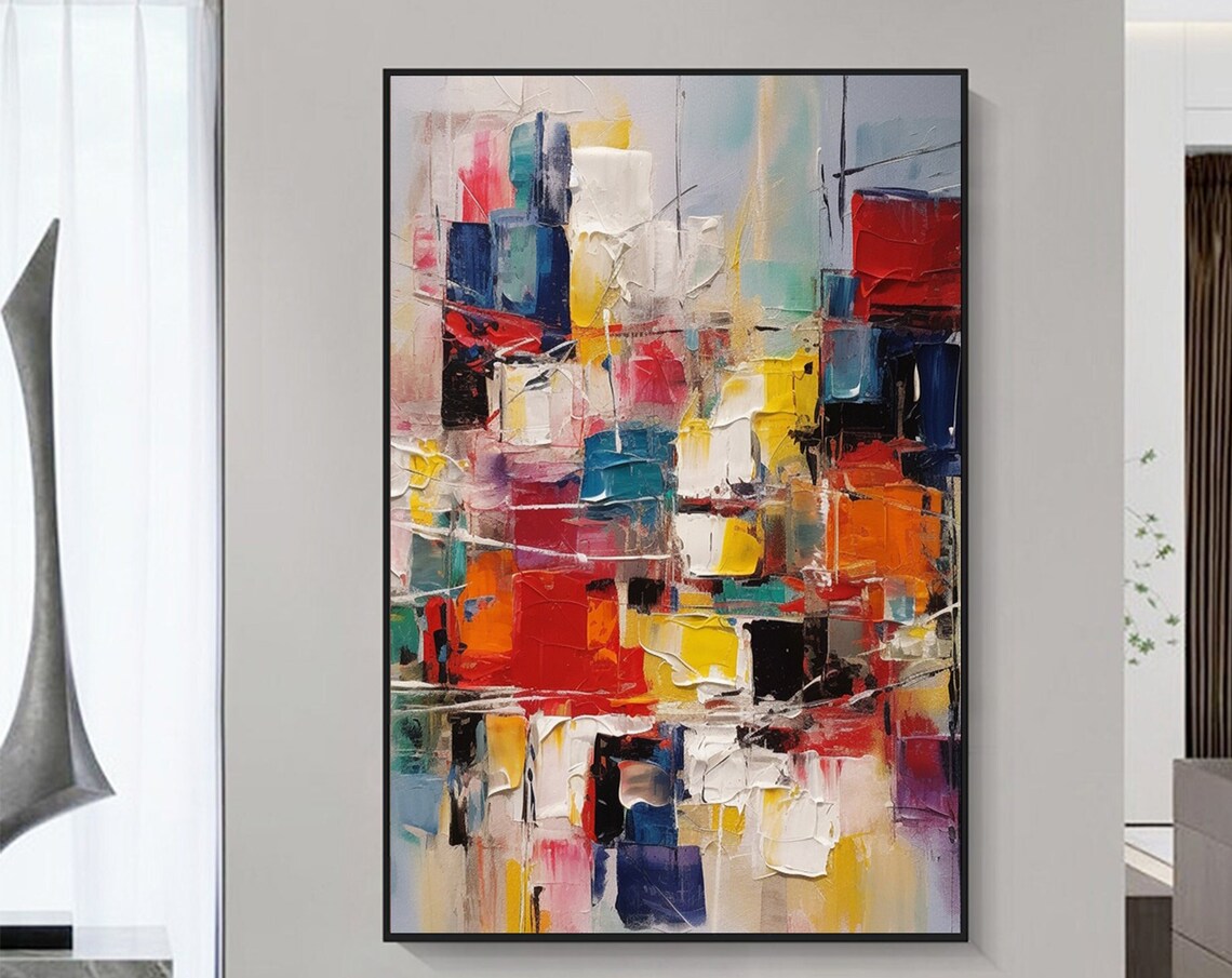 Colorful Abstract Blocks Red Blue Yellow Impasto Cityscape Vibe Poster