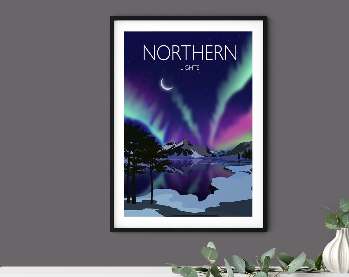 Northern Lights Aurora Lake Reflection Starry Night Art Poster - Image 5